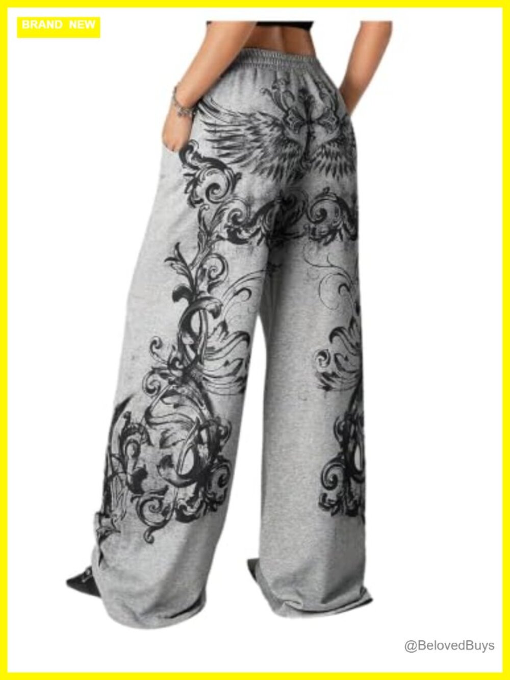 SOLY HUX Women's Y2K Gothic Graphic Wide Leg Sweatpants Elastic Waist Baggy